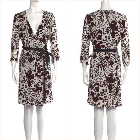 Tory Burch Dresses & Skirts - Tory‎ Burch Animal Print Silk Wrap Dress Brown/White Size 2